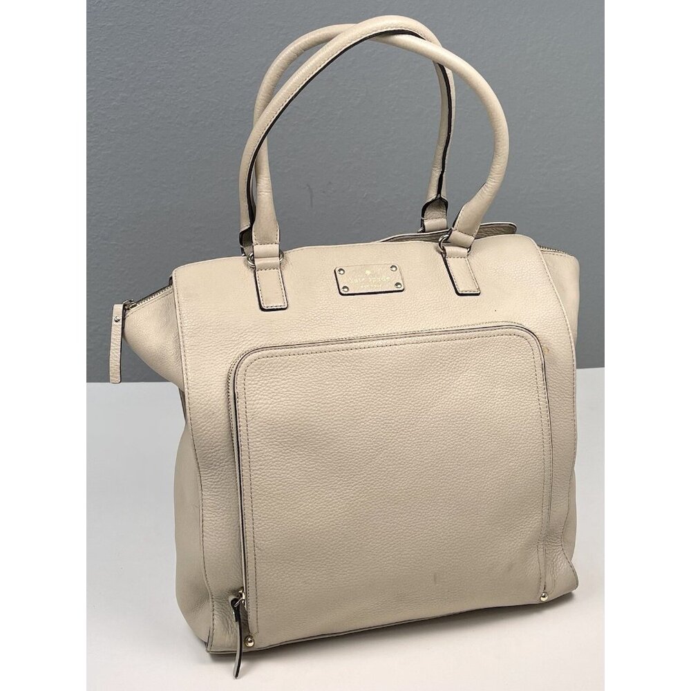 KATE SPADE New York Ecru Pebbled Leather 13"x14"x4" Large Tote HANDBAG Purse